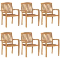 The Living Store Stapelbare Houten Tuinstoelen - Beige Kussen - 60 x 57.5 x 90 cm - Weerbestendig - 6 stuks