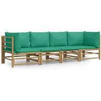 The Living Store Living Store 4-delige loungeset voor de tuin met groene kussens, bamboe