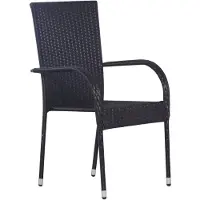 The Living Store De Living Store stapelbare tuinstoelen, 6 stuks, van polyrotan, kleur zwart