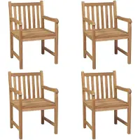 The Living Store : 4 tuinstoelen met groene kussens, gemaakt van massief teakhout
