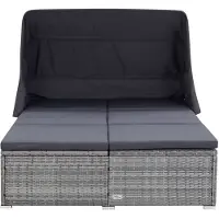 The Living Store Ligbed - Comfortabel - PE-rattan - Stalen frame - Grijs - 194 x 120.5 x 110 cm
