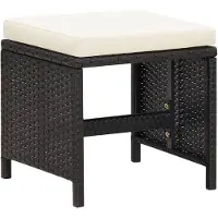 The Living Store Krukkenset - PE Rattan - 40.5 x 40.5 x 35 cm - Zwart - Crèmewit kussen