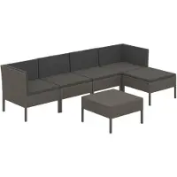 The Living Store Living Store 6-delige loungeset voor de tuin, met kussens, van polyrotan, grijs