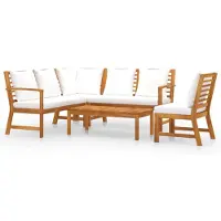 The Living Store Living Store 5-delige loungeset voor de tuin, met kussens, in crème kleur, gemaakt van massief acaciahout
