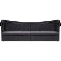 The Living Store Lounger Zwart PE-rattan Ligbed - 205 x 62 cm - Incl - luifel en kussens