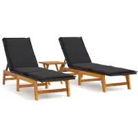 The Living Store Ligbed Acaciahout - 200x54x87 cm - Verstelbare rugleuning - Zwart/Bruin