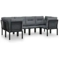 The Living Store Living Store 6-delige loungeset voor de tuin, zwart en grijs, gemaakt van polyrotan