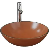 The Living Store Ronde badkamer wastafel - Gehard glas - Pop-up afvoer - 42 x 14 cm - Bruin/chroom