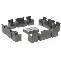 The Living Store Living Store loungeset voor de tuin, 16-delig, met kussens, van polyrotan, grijs