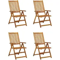 The Living Store Verstelbare Tuinstoel Set - Massief Acaciahout - 57 x 69 x 111 cm - Inclusief kussens - Zwart
