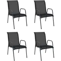 The Living Store Tuinstoel Comf - Zwart/Antraciet - 51x66x88 cm (set van 4)