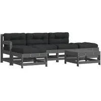 The Living Store Living Store loungeset voor de tuin, 6-delig, met kussens, grijs, massief hout