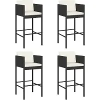 The Living Store De Living Store barkruk, 4 stuks, met kussen, zwart, van polyrotan