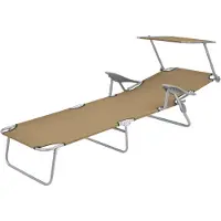 The Living Store Ligbed Verstelbare Luifel - 58x189x27 cm - Taupe