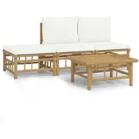 The Living Store Living Store 4-delige loungeset voor de tuin met crèmewitte kussens, bamboe