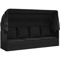 The Living Store Loungebed PE-rattan - 203x58x56 cm - inklapbare luifel - zwart