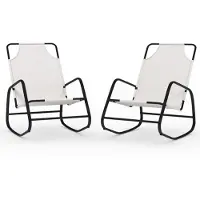 The Living Store Schommelende Ligbedden - Stof en Staal - 89 x 58 x 93.5 cm - Crème - Set van 2