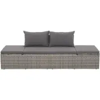 The Living Store Loungebed - Grijs Donkergrijs PE Rattan - 195x60x60 cm - Verstelbare rugleuning