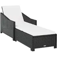 The Living Store Ligstoel Tuin Zwart - 181.5/201 x 68 x 29/45/53/63/73 cm - PE Rattan - Stof