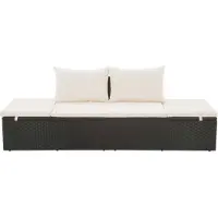 The Living Store Loungebed Zwart/Crèmewit - 195x60x60cm - Verstelbaar - Poly Rattan
