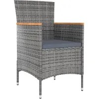 The Living Store Tuinstoelen - Poly rattan - Grijs - 61 x 60 x 88 cm - Massief acaciahout armleuningen - Inclusief