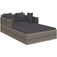 The Living Store Ligbed PE Rattan - Grijs - 182x118x63 cm - Inclusief kussens
