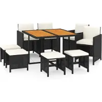 The Living Store Living Store 9-delige tuinset met kussens, gemaakt van polyrotan, kleur zwart