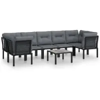 The Living Store Living Store 8-delige loungeset voor de tuin, zwart en grijs, gemaakt van polyrotan