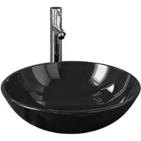 The Living Store Ronde Wastafel - Gehard Glas - Kraan en Pop-up Afvoer - Ø42x14 cm - Zwart/Chroom