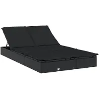 The Living Store Ligbed Zwarte PE-rattan - 201x110x20/23/36/50/62 cm - Verstelbare zitting - Inclusief 2 kussens
