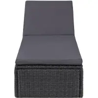 The Living Store loungebed - 198 x 60 x (30 - 83.5) cm zwart en donkergrijs - PE-rattan - gepoedercoat staal