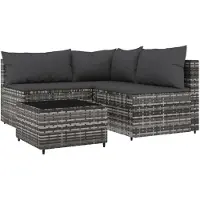 The Living Store Living Store 4-delige loungeset voor de tuin met kussens, grijs, van polyrotan