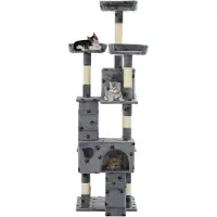 The Living Store De Living Store kattenkrabpaal met sisalpalen, 170 cm, met pootafdrukken, grijs