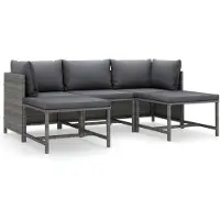 The Living Store Living Store 5-delige loungeset voor de tuin met kussens, gemaakt van polyrotan, kleur grijs