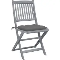 The Living Store Stoelenset Klapstoel Acaciahout - 48.5 x 57 x 91 cm - Grijs kussen - Montage vereist