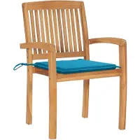 The Living Store Buitenstoel - Teakhout - 60 x 57.5 x 90 cm - Inclusief kussens - blauw - Stapelbaar