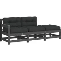 The Living Store Living Store 3-delige loungeset voor de tuin met kussens, grijs, massief hout