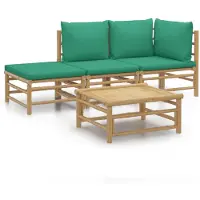The Living Store Living Store 4-delige loungeset voor de tuin met groene kussens, bamboe
