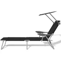 The Living Store Strandbed - Verstelbaar - Inklapbaar - Zwart - 58 x 189 x 27 cm - 120 kg