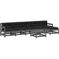The Living Store Living Store loungeset voor de tuin, 7-delig, met kussens, grijs, massief hout