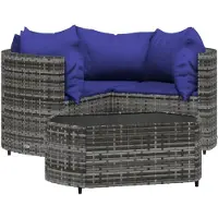 The Living Store Living Store 4-delige loungeset voor de tuin met kussens, grijs, van polyrotan