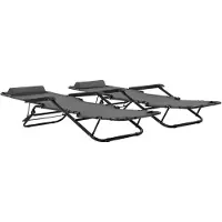 The Living Store Inklapbare Ligbeddenset - Tuinstoelen - 175x61x87 cm - Grijs - 2 stuks