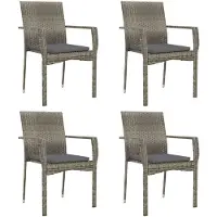 The Living Store Tuinstoel - Grijs PE-rattan en gepoedercoat staal - 59 x 53.5 x 88 cm - Inclusief kussens
