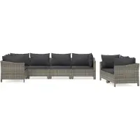 The Living Store Living Store loungeset voor in de tuin, 7-delig, met kussens, grijs, van polyrotan
