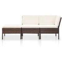 The Living Store Living Store 3-delige loungeset voor de tuin, met kussens, van bruin polyrotan