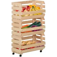 The Living Store Keukentrolley Massief Grenenhout 37x30x80 cm - 3 vakken - Flexibele wielen
