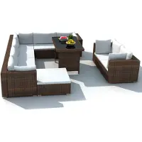 The Living Store Living Store loungeset voor in de tuin, 10-delig, met kussens, van bruin polyrotan