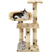 The Living Store De Living Store kattenkrabpaal met sisalpalen, 65 cm, met pootafdrukken, beige