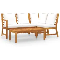 The Living Store Living Store 4-delige loungeset voor de tuin, met kussens, in crème kleur, gemaakt van massief acaciahout