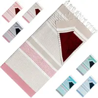 Arowell strandlaken - Trendy strandhanddoek - 2 lagen bescherming tegen zandhitte - 170 x 90 cm - Beige-burgundy